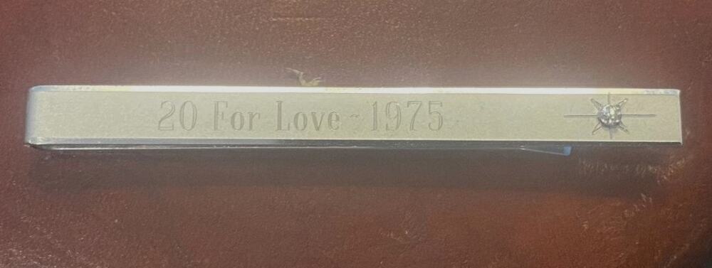 VTG Silver Tone Krementz Tie Bar with Engraving and Rhinestone...2 1/2"